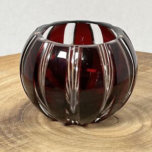 Stunning Faberge Ruby Red Cut To Clear Striped Votive Candle Holder 3”